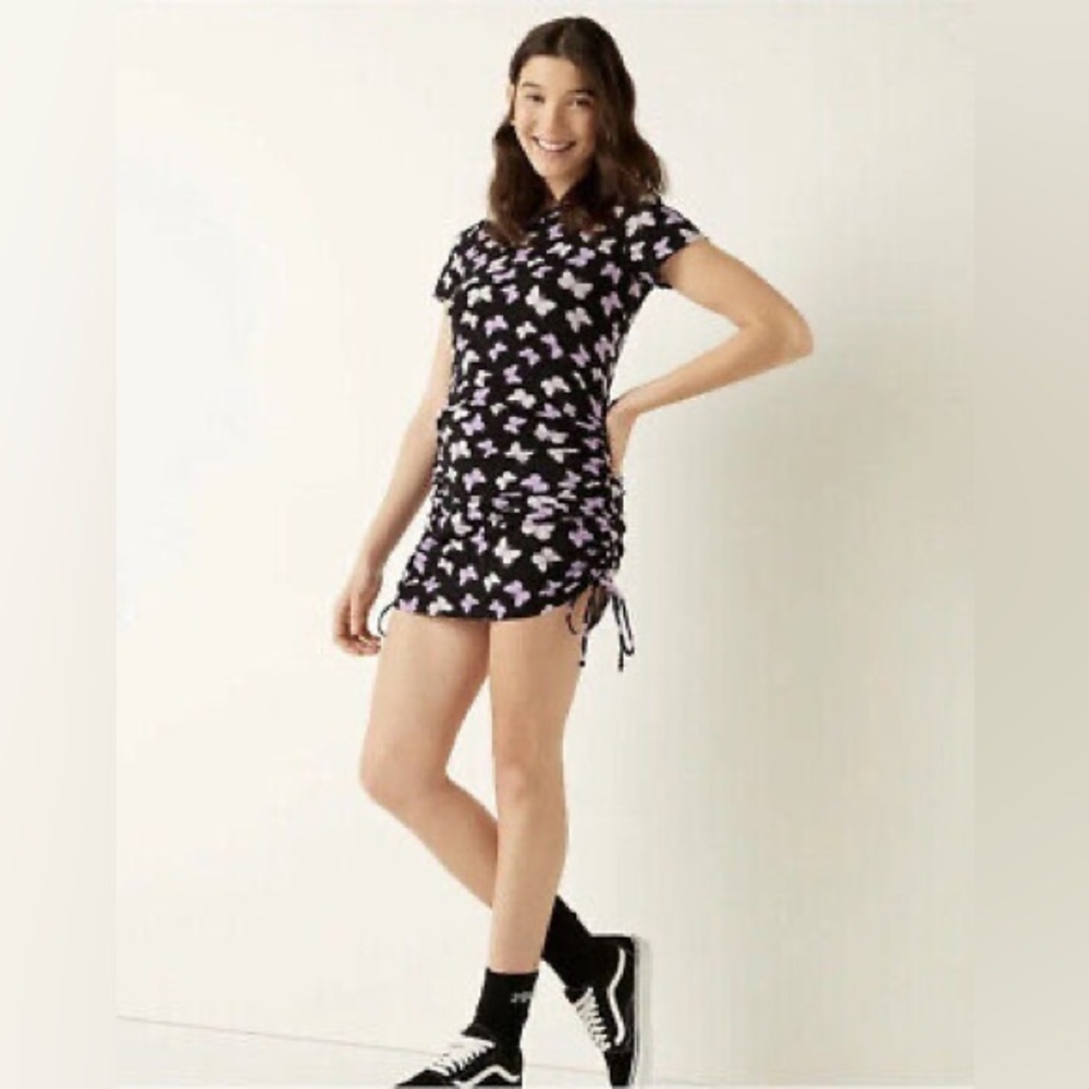 Victoria's Secret Pink Butterfly Adjustable Ruched Side Dress Black Purple